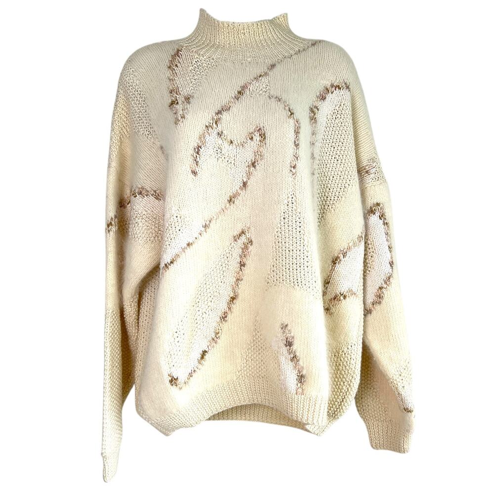 Vtg Lauren Hansen Hand Knitted Wool Angora Blend‎ Abstract Sweater Size Medium
